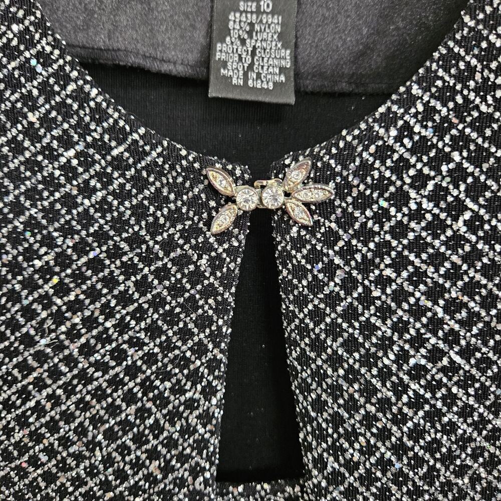 NWT CACHET 2 Pc Silver & Black Sz 10 Evening Gown Beaded Sequin Top & Jacket - Picture 3 of 12